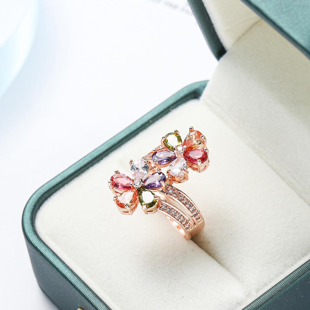 European & American Fashion Women's Colorful Zircon Flower Ring