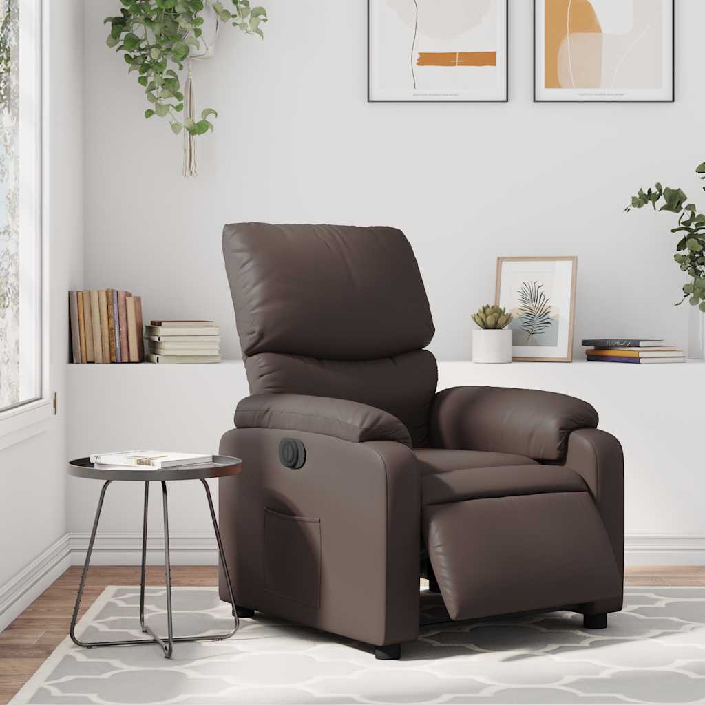Electric Recliner Chair Brown Faux Leather