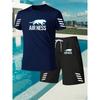 Men's Short-Sleeve T-Shirt and Drawstring Waist Shorts Set Casual Sportswear Outfit Summer