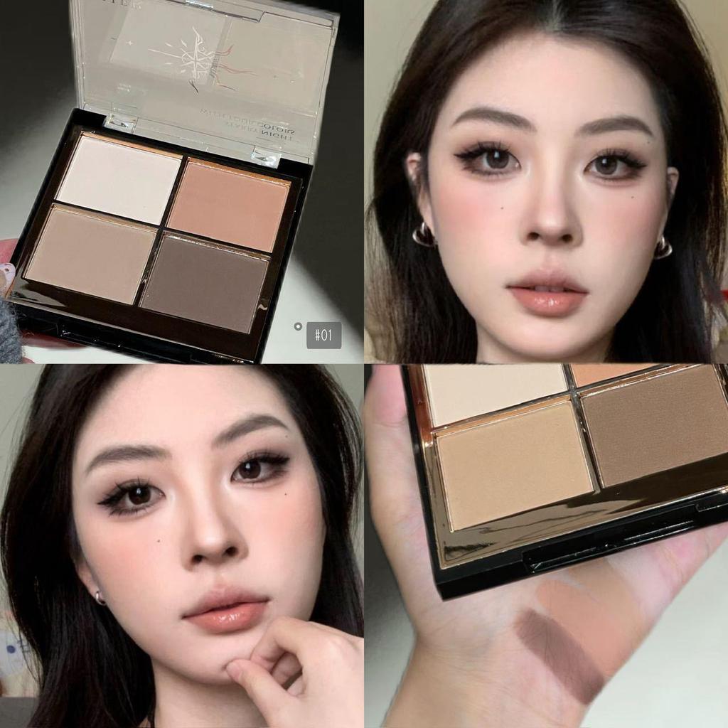 Palette Ombretti Tonalità Terra Herorange: Mix a quattro colori con finiture opaca, shimmer e glitter intensi nelle tonalità del rosa e del marrone.