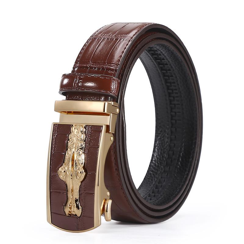 Belt Men'S Alloy Automatic Buckle Crocodile Pattern Belt Business Versatile Young People Cowhide Belt