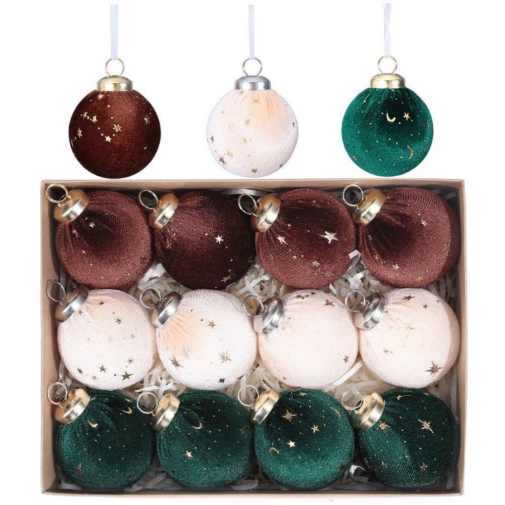 12Pcs/set Creative Flocking Christmas Ball Shiny Xmas Tree Hanging Pendants  Party Decorations