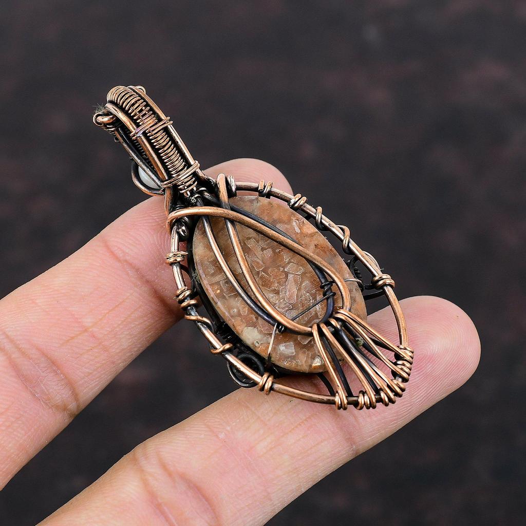 Böser Blick Sonnenstein Anhänger Kupferdraht gewickelter Anhänger Regenbogen Mondstein Schmuck Zierlicher Edelsteinanhänger Handgefertigter Kupferschmuck Hochzeitsgeschenk