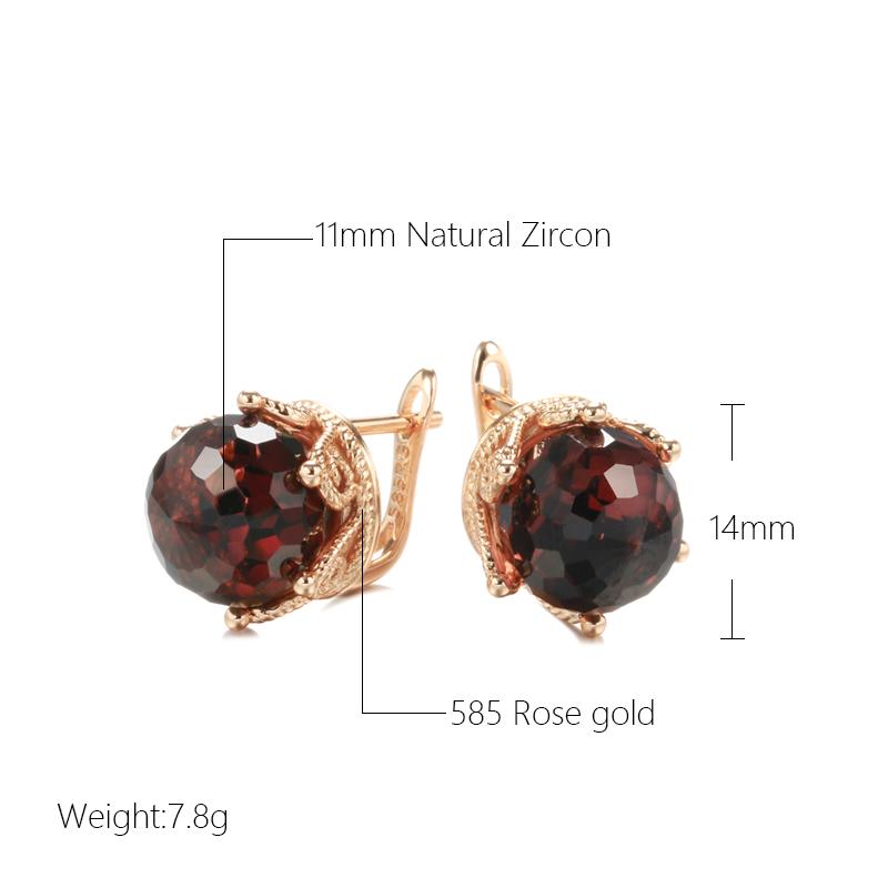New  Rose Gold Crown Drop Earrings For Women Blue Natural Zircon Ball Ear Clip Earrings Elegant Fine Vintage Jewelry