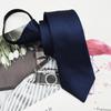 Plain Black Satin 5cm Ultra-Narrow Korean Style Men's Tie with Easy-Pull Zipper for Formal Wear.
