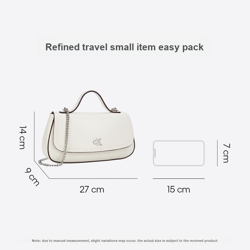 Calvin Klein Elegant Commuter Letter Shoulder Chain Mixed Material Tote Bag Small Women handbags Lily-White 4F3282G-FUP