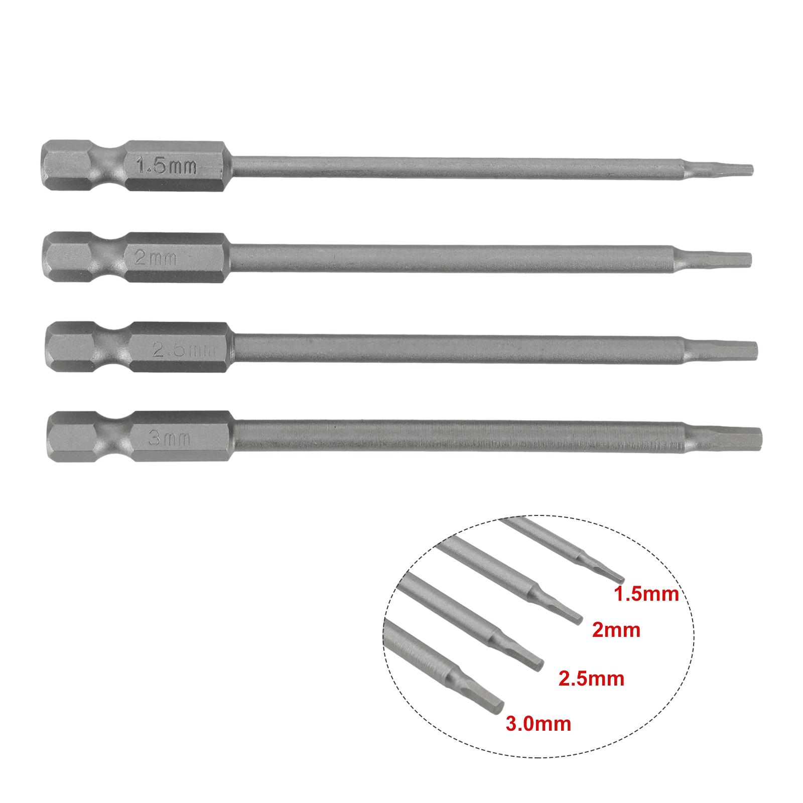 

4Pcs/set Hex Screwdriver Bits 1/4 Hex Shank Magnetic Head Screw Driver Drill Bit 1.5/2.0/2.5/3.0mm Alloy Steel