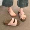 Super fire Velcro thick-soled slippers women's summer wear 2025 new one-word cool slippers small height-increasing sandals
