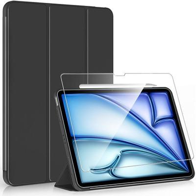 Case + Tempered Glass - for iPad Air 13 Inch - Shockproof Protection - Foldable Stand - Black