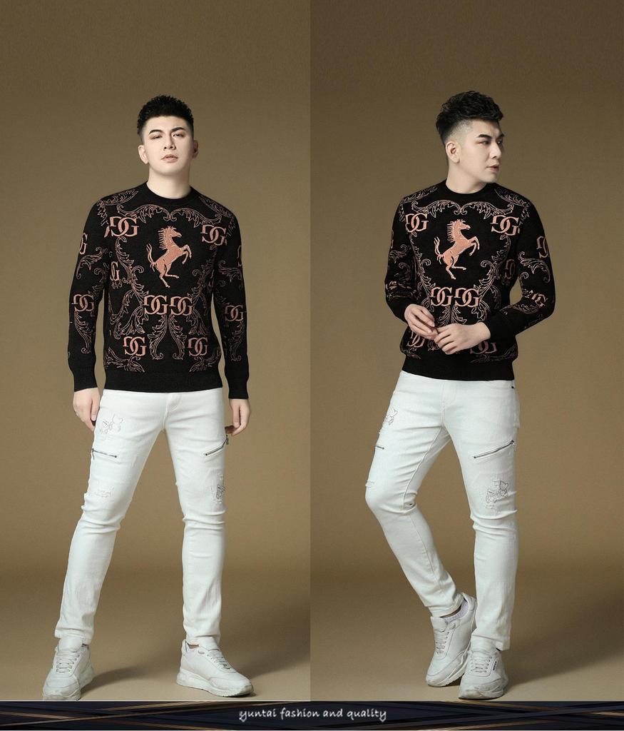 2025 Autumn/Winter Men's Youth Round Neck Jacquard Knit Pullover Sweater 617