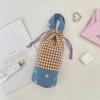 5841 Splicing plaid water cup bag, drawstring, water cup bottle, thermos cup storage bag, anti-scalding tote bag when going out