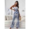 Summer European and American off-Neck Sexy Backless Print Sling Wrap-around Elastic Waist Positioning Flower Trousers Two-piece Suit Women