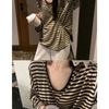 Women Casual Loose Striped V Neck Long Sleeve Thin T Shirt Top