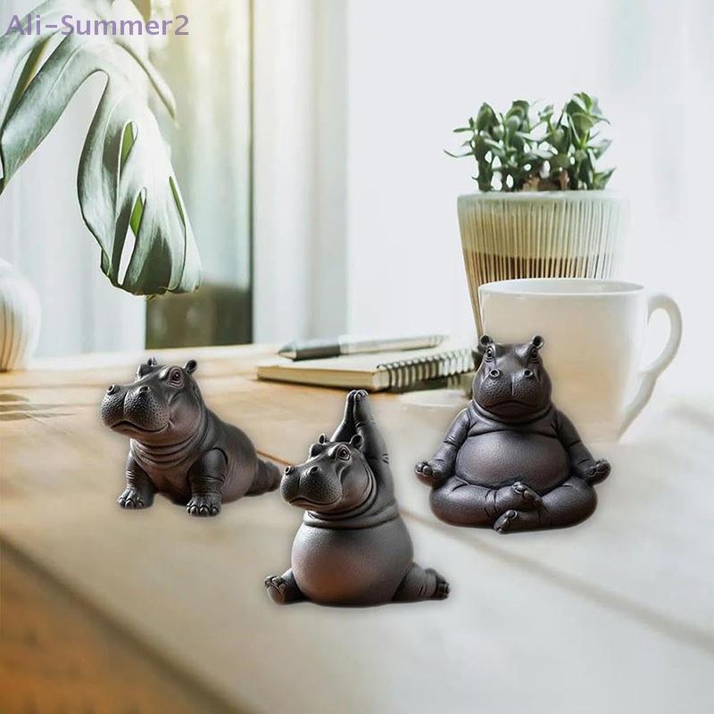 Yoga Master Hippo Statue Handcrafted Resin Hippopotamus Figurine Hippo Figurine Yoga Statue Meditation Hippopotamus For Home