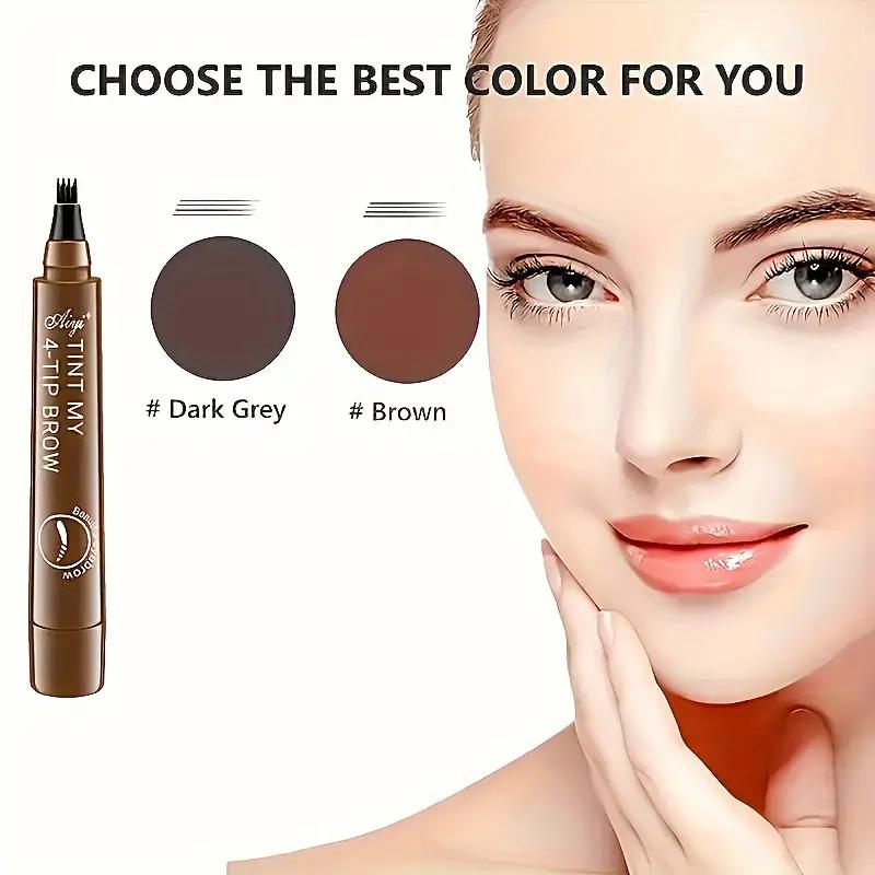 Waterproof 4 Point Liquid Eyebrow Pencil with 3D Long Lasting Eye Brow Brush - Natural Microblade Makeup Tools