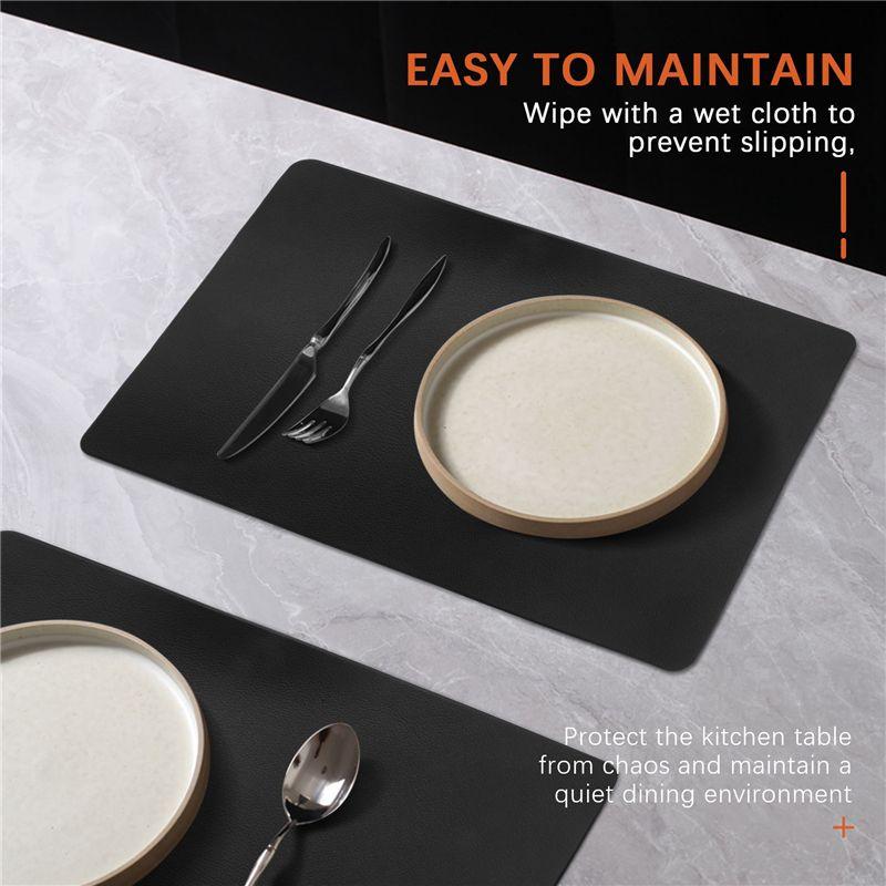 M-Modern-4PCS Heat-Resistant Placemats, Artificial Leather Placemats, Waterproof, Non-Slip, Washable Kitchen Placemats, (Black)