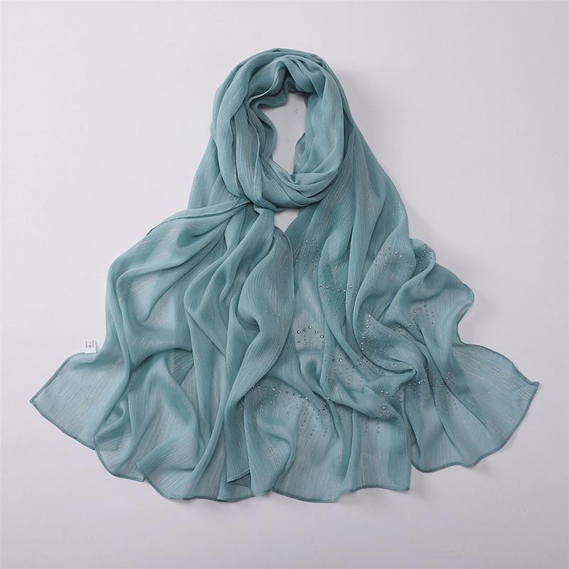 Shiny Plain Wrinkle Rhinestone Shimmer Shawls Scarf for Women Muslim Hijab Spring Ramadan Long Soft Wrap Headband Abaya Bufandas