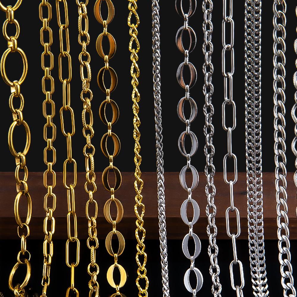 1Meter Stainless Steel Gold Plated Link Chain for Needlework DIY Men Necklace Bracelet Jewelry Making Materials Supplies No Fade
