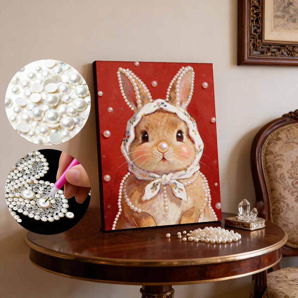 Handmade DIY Pearl Painting Photo of The Little White Rabbit Theme Bedroom Living Room Frameless Diy Handmade Sticky Diamond Creative Canvas Painting