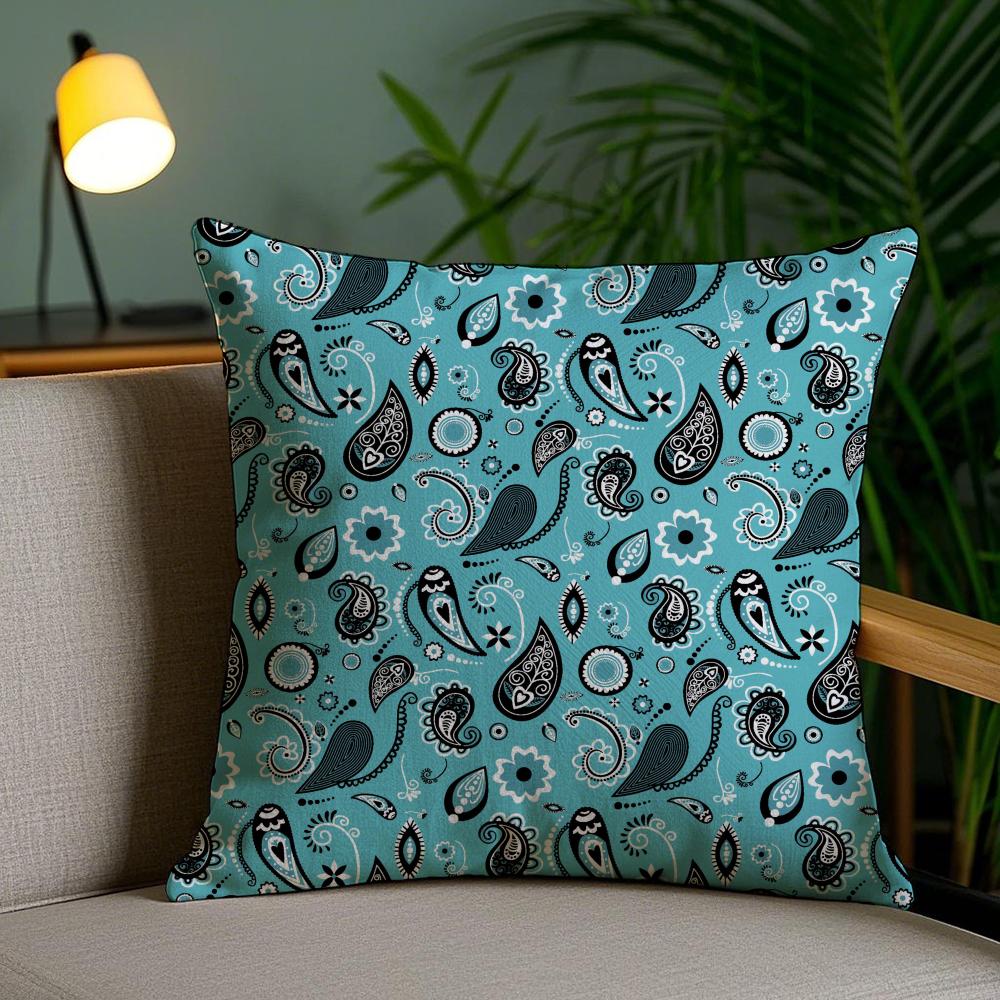 Color Paisley Pattern Pillow Case Silky Elegant Comfort Sofa Bed Invisible Zipper