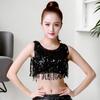 Belly Dance Performances Sequins Fringe Vest Elastic Stretch Fabric Round Neck Stage Show Costume