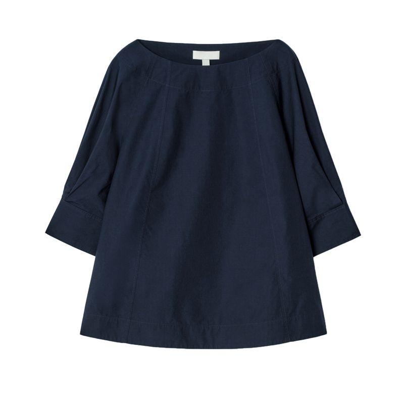 CS Summer New Product Women's Clothes Idle Style Curved Hem Standard Version Boat Collar Cotton Shirt 1274060