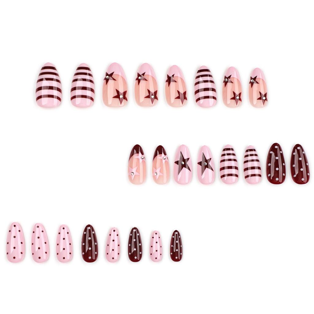 Le Fan Meijia French Almond Polka Dot & Star Rhinestone Faux Nails Set
