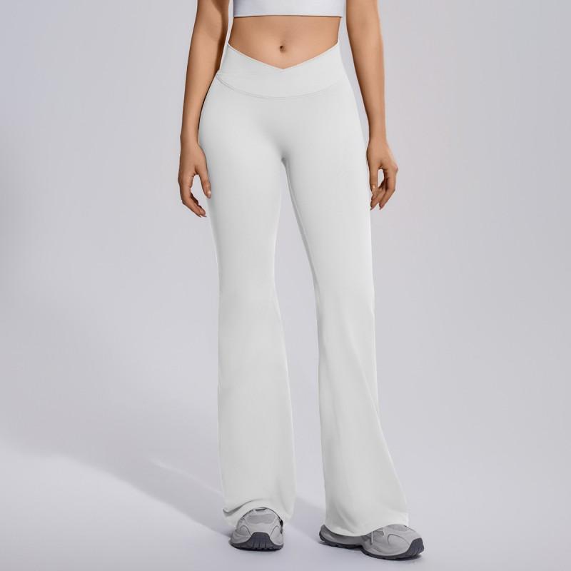 High-Waisted Cross-Back Seamless Yoga Pants Women Quick-Dry Nylon Leggings Flared Wide-Leg Fitness Trousers