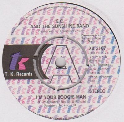 Płyta 7-calowa KC & THE SUNSHINE BAND - I'm Your Boogie Man XB2167 T.K. Płyty 1976 UK Soul/Funk Używane