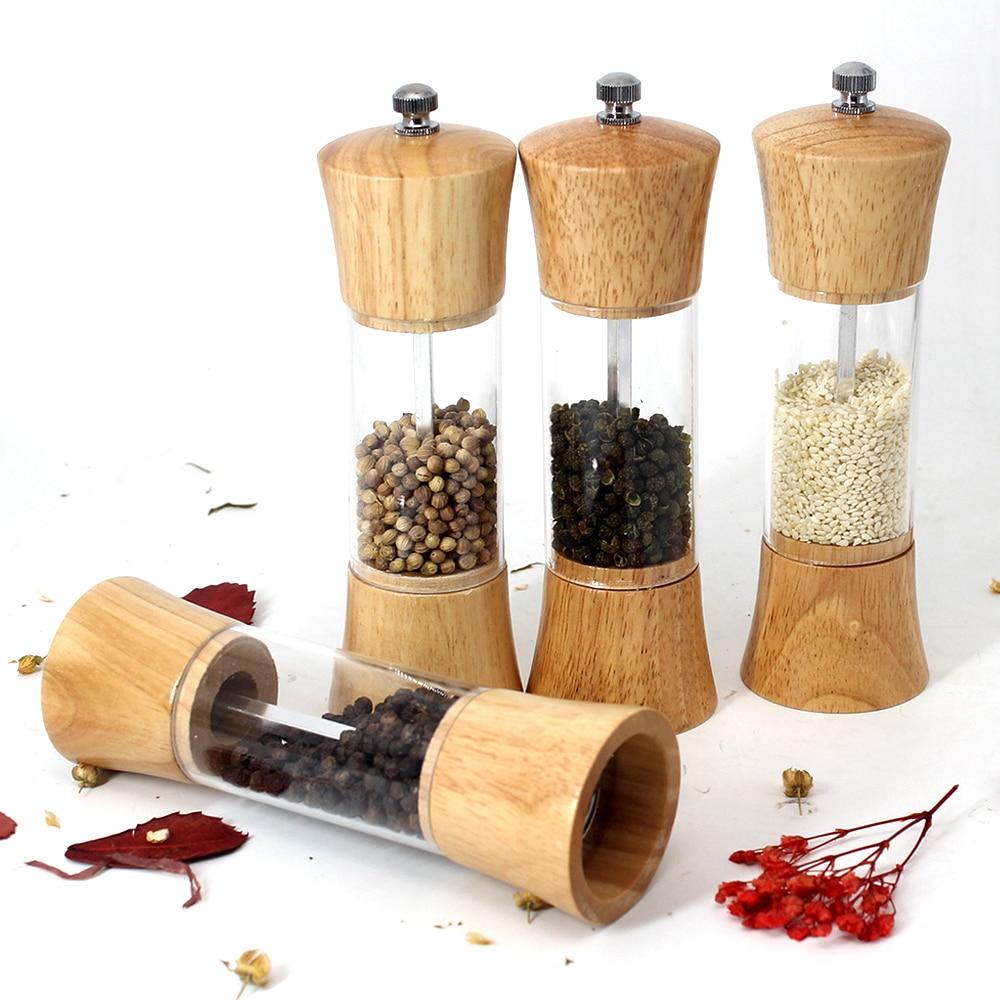 6 inch Wood Acrylic Spice Pepper Mill Adjustable Ceramic Grinder Home Kitchen Tools Cooking