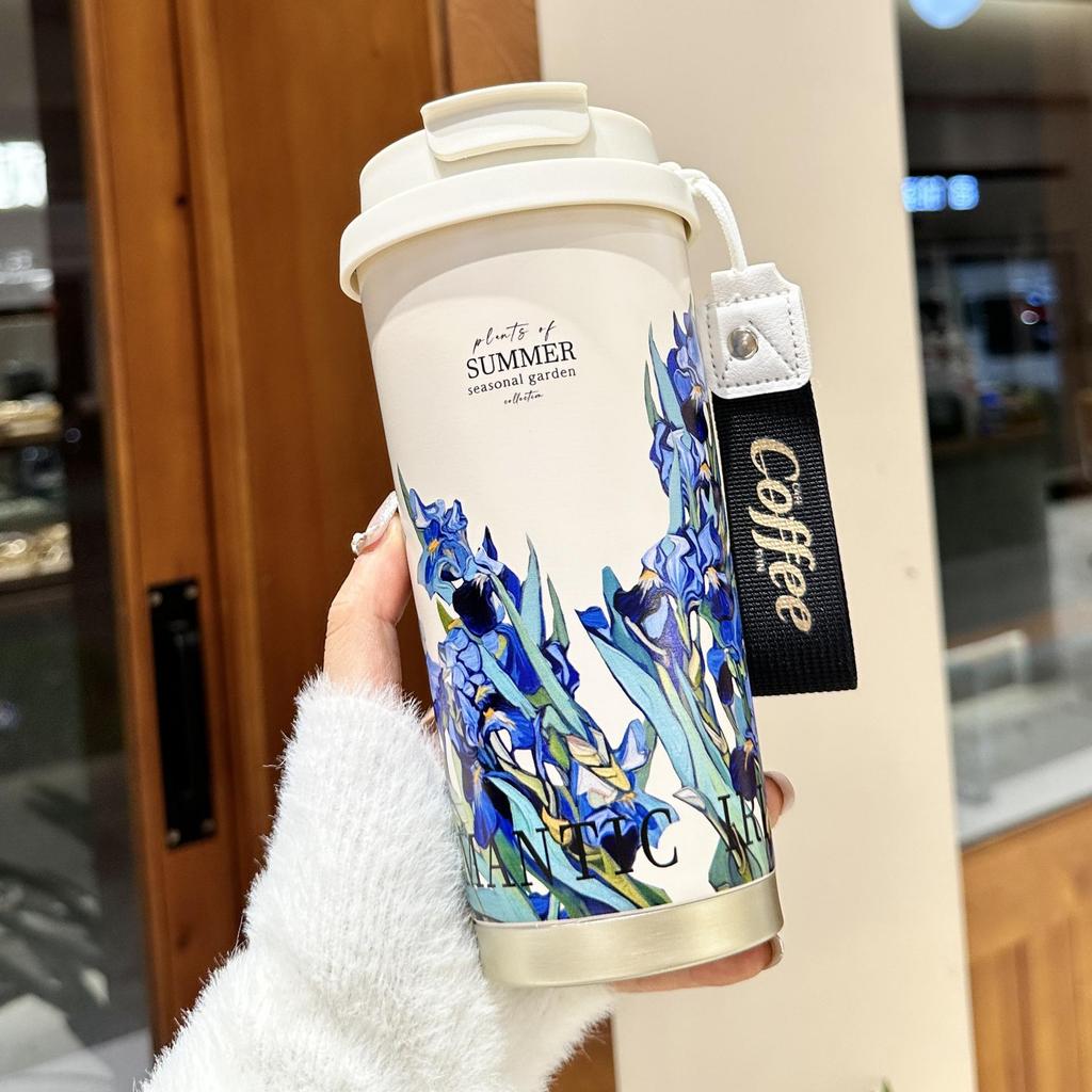 Isolerad Kaffemugg i Rostfritt Stål, Lily, för Resa: Sommarträdgårdsutgåva