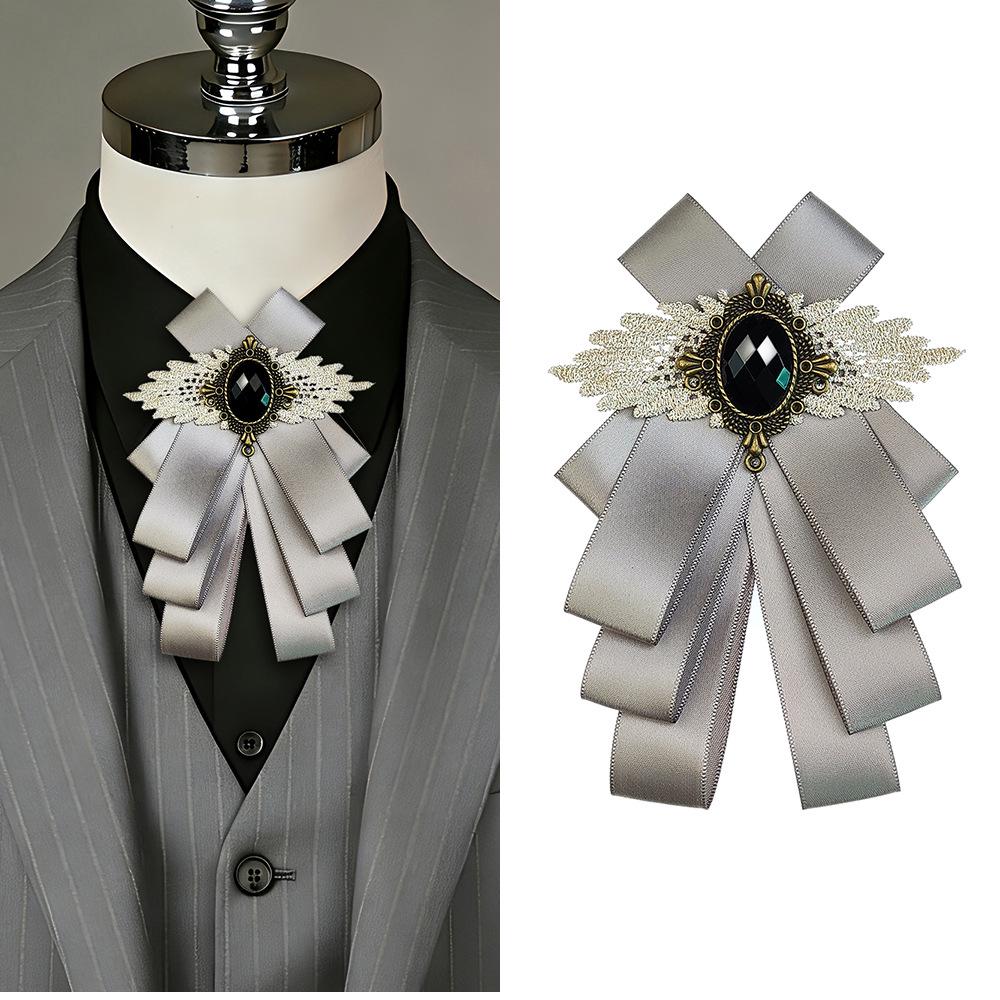 Men's High-End Wedding Bow Tie & Lapel Flower - Double Layer British Trendy Collar Accessory for Formal Suit & Business Shirt