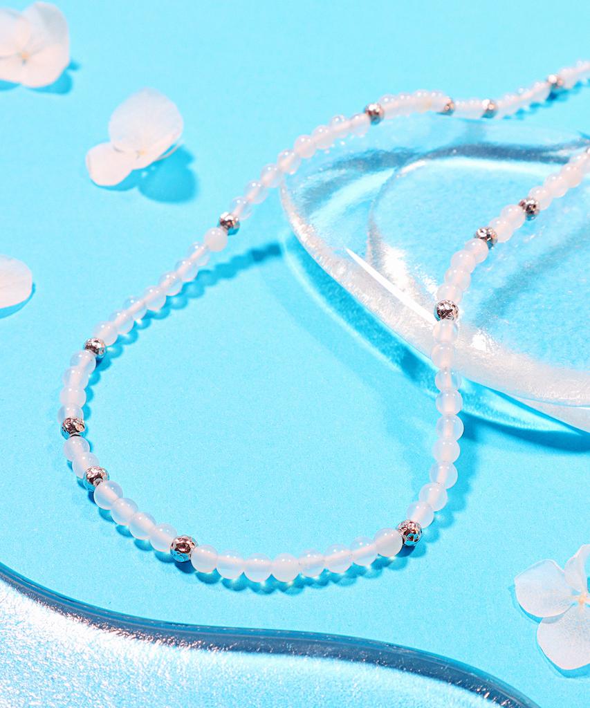 Polalita Selenite Antique Ball Point Necklace (Plt-Nl-102_Wt)