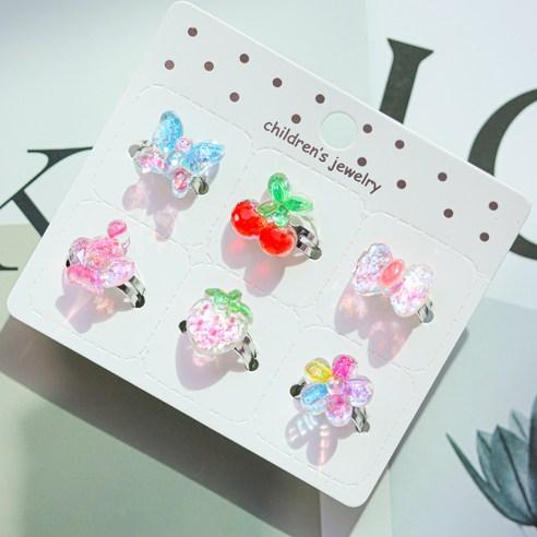 Sparkling Ring Set Cute Adjustable Fashion Rings for Kids 6 Pieces
