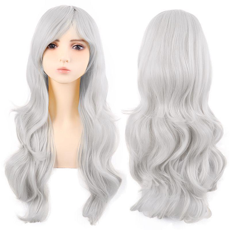 Flerfärgad 70 cm lång lockig animeperuk: Rotfrukt Rosa, Ljusguld, Svart, Roseröd Som Tillval