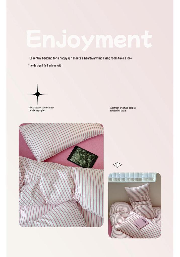 Pure Cotton Four-Piece Bedding Set: Striped Duvet Cover, Bed Sheet for Dorms, A-Class Washed Cotton, Perfect for All Seasons.