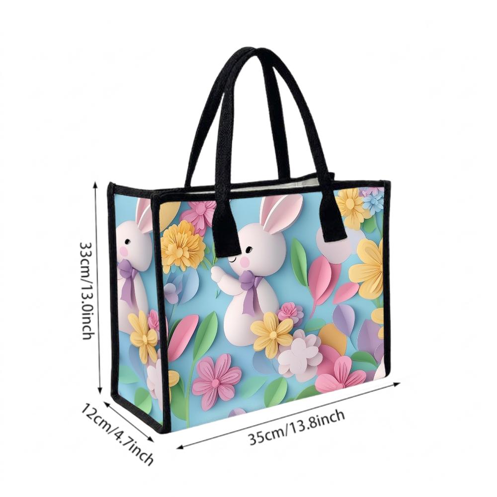 Cute Rabbit Floral Pattern Tote Bag Casual Reusable Daily Shopping Handbag