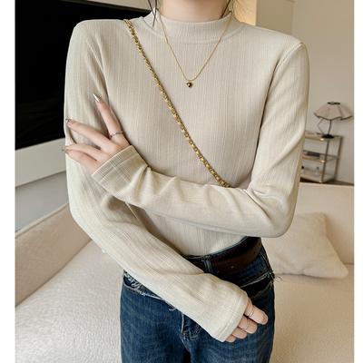 Damen-Unterziehshirt mit Rundhalsausschnitt, Damen-Frühling und Herbst, neues inneres Slim-Langarm-T-Shirt, vielseitig tragbares Oberteil