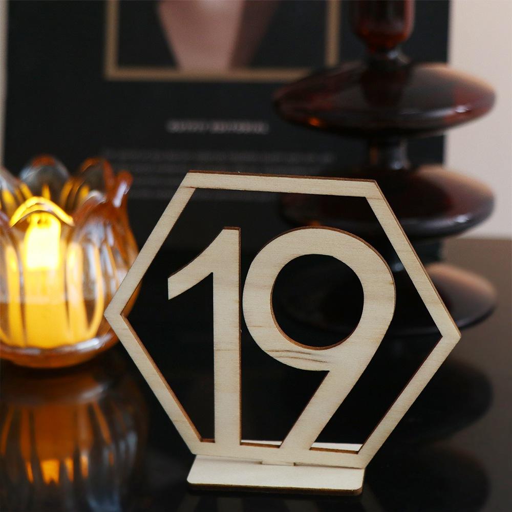 Wooden Hexagon Shape Removable Seat Number Table Number Plate Digital Seat Signs Table Number Signs