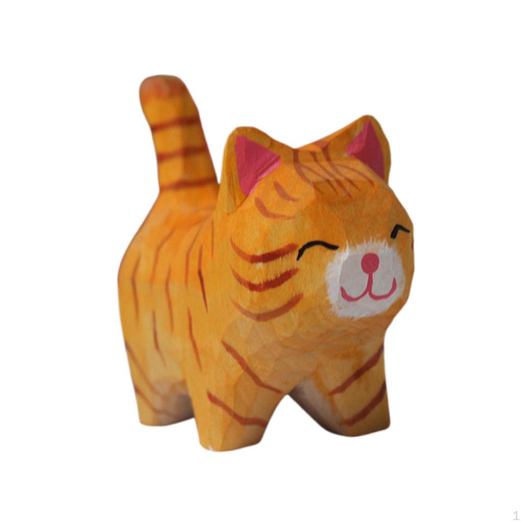 Uroczy Drewniany Rzeźbiony Kot Dekoracja Mały Prezent Ręcznie Robiona Statua DIY do Kolekcji Sztuki Terrarium