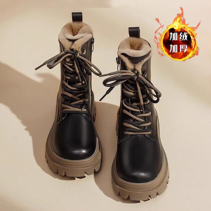 

2025 new autumn and winter velvet thickened Martin boots platform short boots Northeast cotton shoes black snow boots women s 40 чёрный