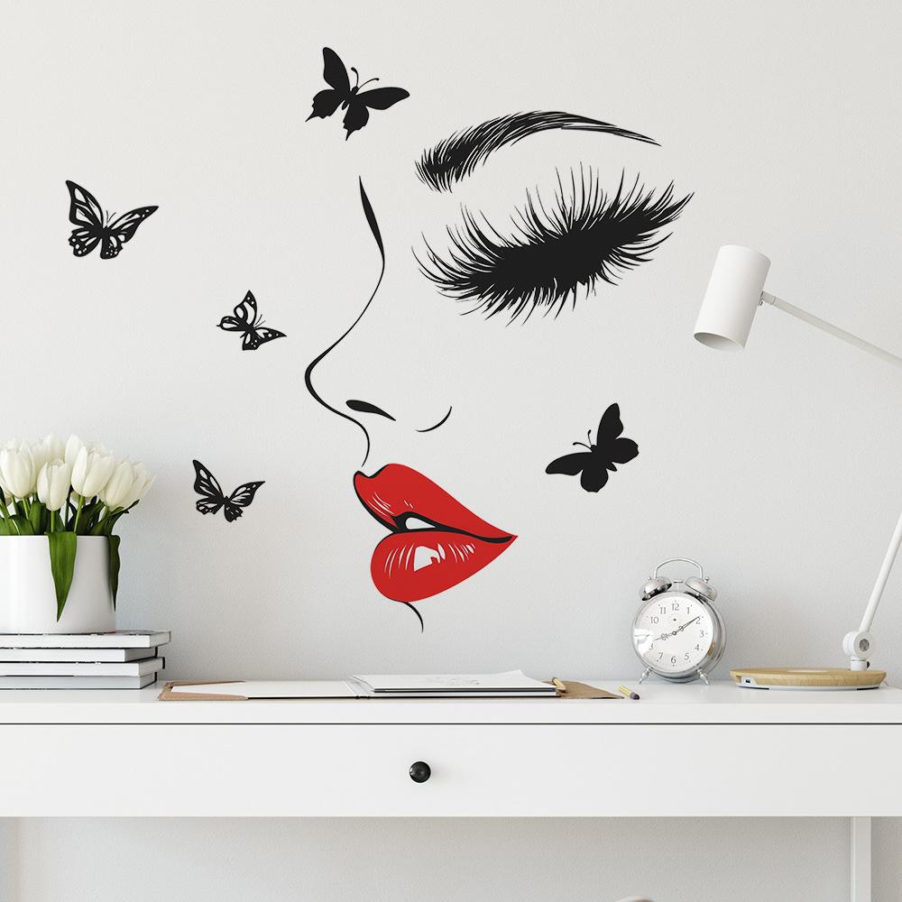 Big Red Lips Closed Eyes Beauty Butterfly Bedroom Living Room Study Background Landscaping Wall Sticker
