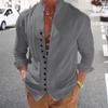 Men Summer Shirt Long Sleeve Stand Collar Single-breasted Casual Buttons Daily Wear Slim Fit Solid Color Beach Shirt Male Clothes