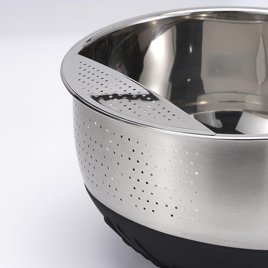 Stainless Steel Rice Washing Bowl with Quinoa Strainer Side Drainer Fine Holes for Fruits Vegetables Beans Versatile Kitchen Rinsing Tool