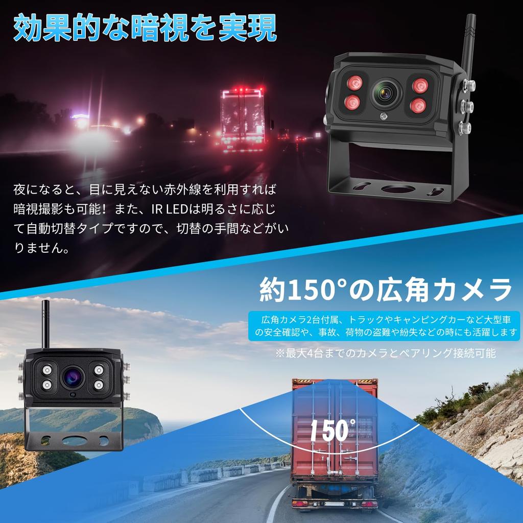 Hizenyo 1080P Wireless Backup Camera Monitor Set with 24V Backup IPS LCD Backup Monitor with Two Split Screen Digital Compatible with 12V to IP68