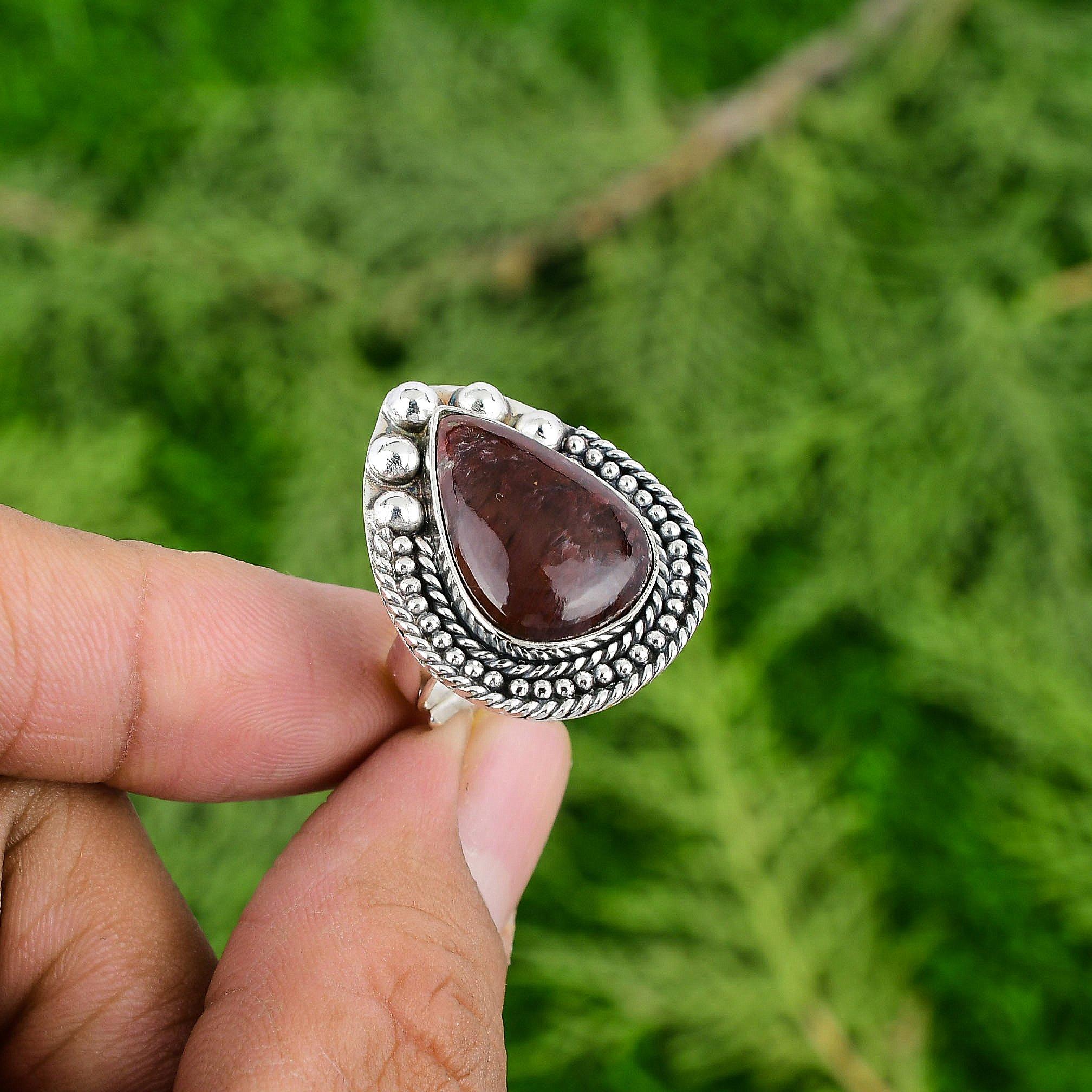 

925 Silver Natural Red Mookaite Birthday Bezel Statement Artisan Engagement Ring Adjustable