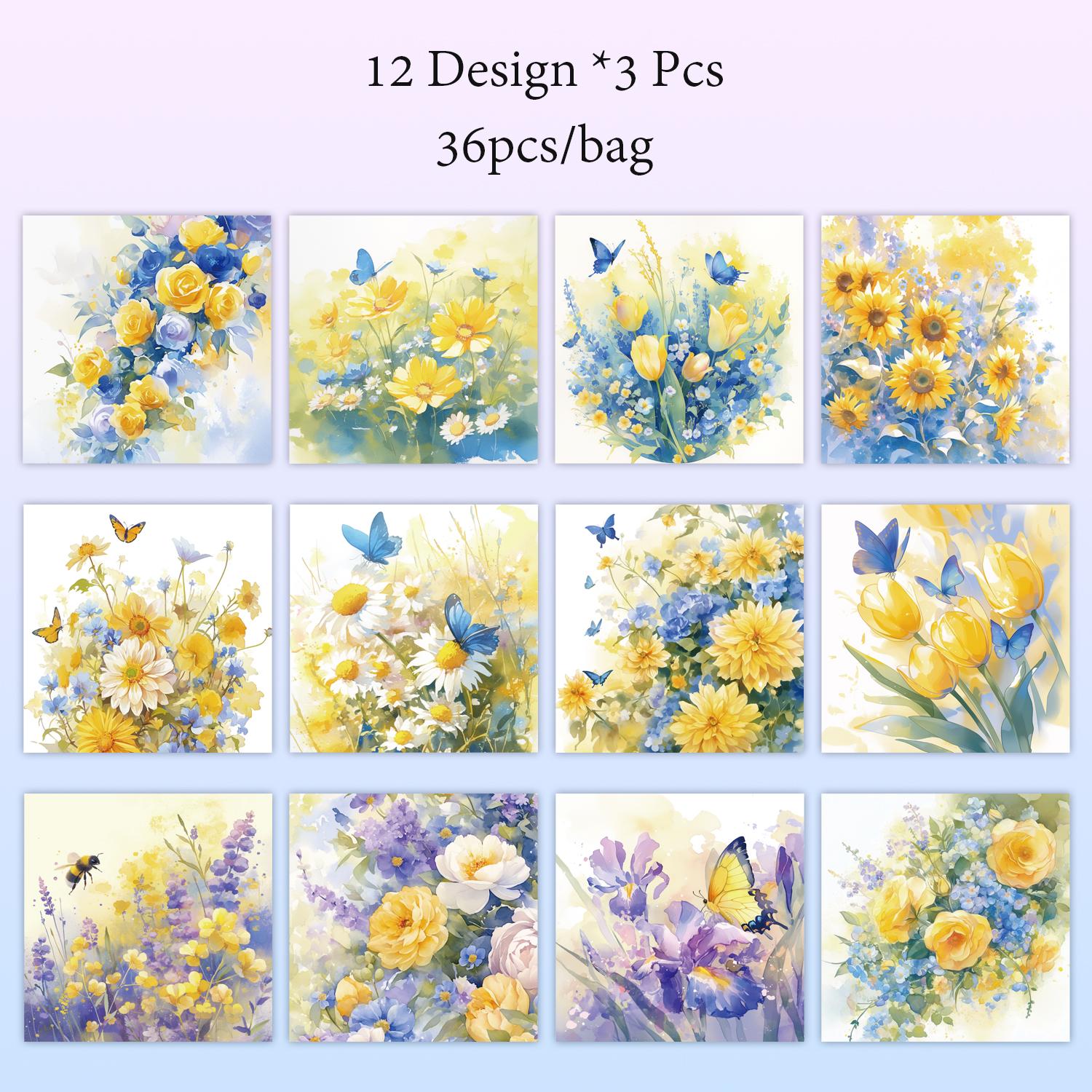 

36Sheets/bag Dreamy Painted Flower Material Paper DIY Scrapbook Base Paper Decoration Hand Account Collage Gift Material