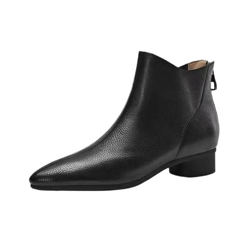 Fashion Pointed Toe Ankle Boots Women Elegant Mid Heels Leather Shoes 2026 Trend Pumps Winter Cozy Large Size Chunky Botas Mujer
