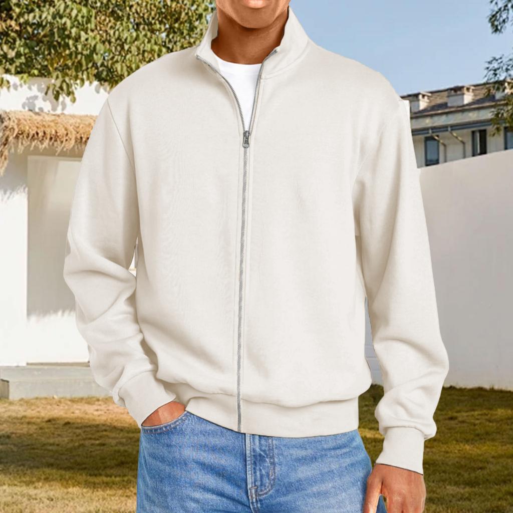 Herren Reißverschluss Freizeit T-Shirt Langarm Locker Geschnittene Oberteile Herbstmode Normal Geschnitten Cardigan Oberteile