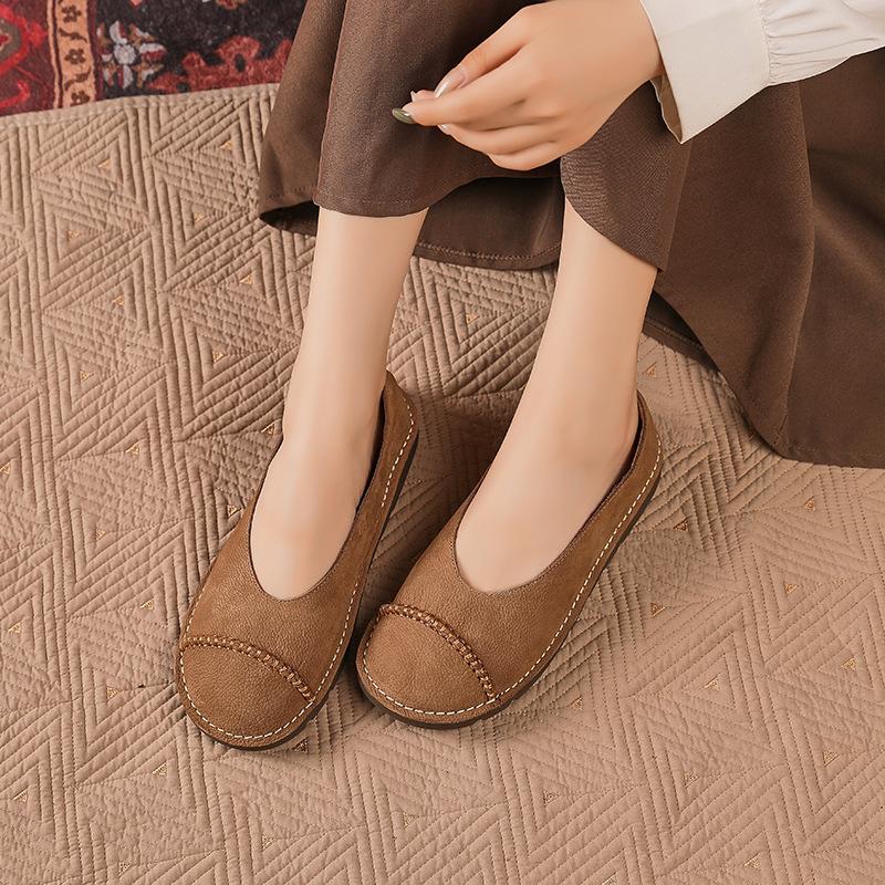 First layer cowhide handmade single shoes women's retro literary cotton and linen style soft sole soft leather women's shoes
